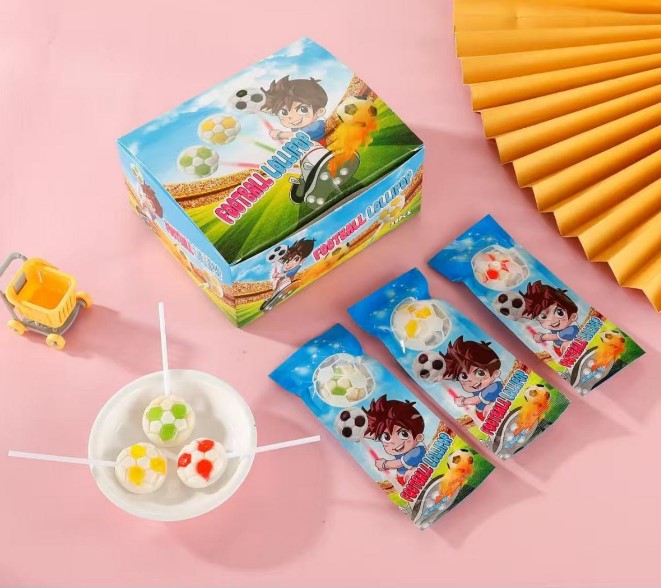 Assorted-Colored Children's Ball Candy Glowing Stick Hard Sugar Football-Shaped Lollipop Fruity Flavor Box Coating for Kids