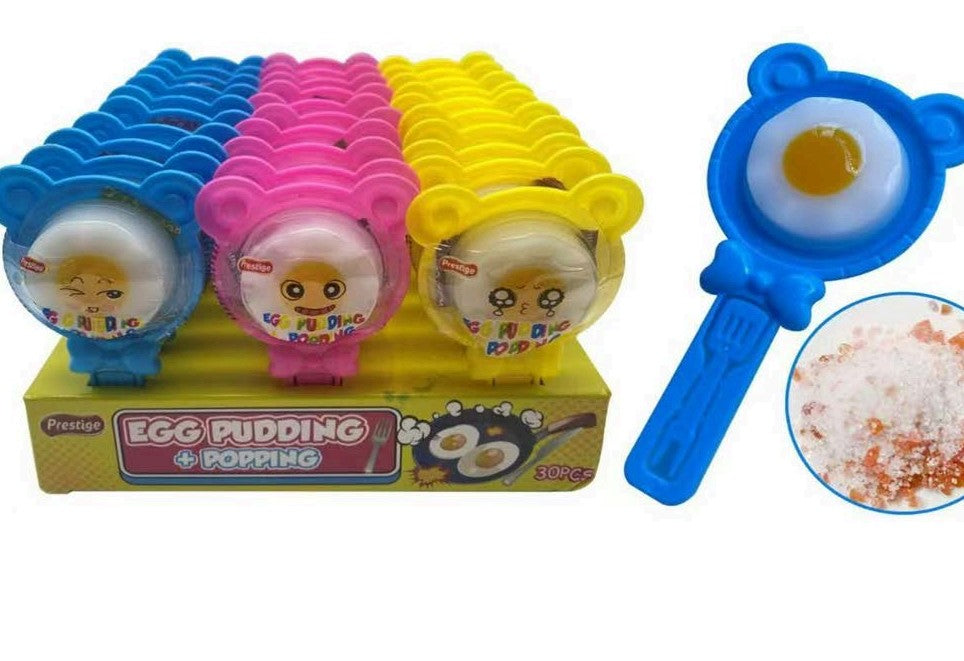 Fried Egg Shape Jelly Pudding With Popping Candy in Bear Shape Toy Frying Pan