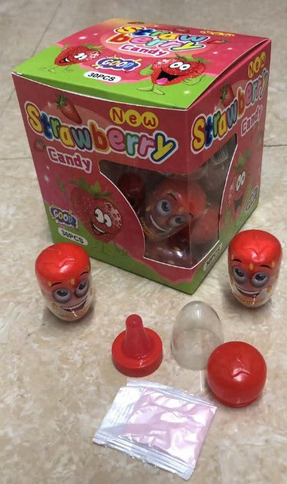 Hot Selling Strawberry Shape Fruit Nipple Hard Candy With Sour Powder Candy