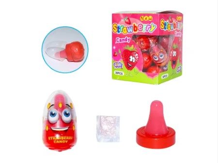 Hot Selling Strawberry Shape Fruit Nipple Hard Candy With Sour Powder Candy