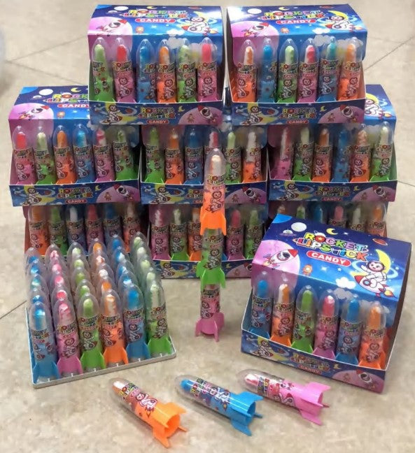 Wholesale Colorful Rocket Toy Sweet Fruit Flavor Lipstick Lollipop Hard Candy