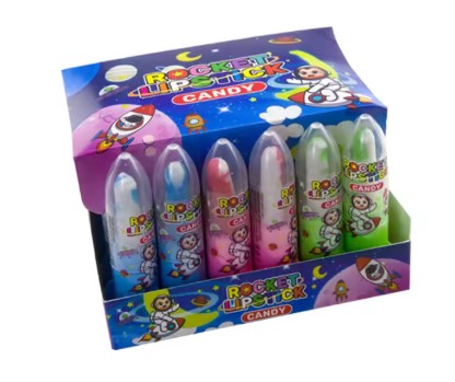 Wholesale Colorful Rocket Toy Sweet Fruit Flavor Lipstick Lollipop Hard Candy