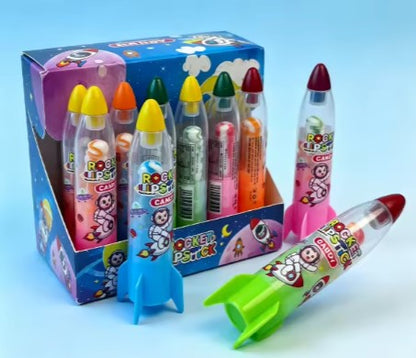 Wholesale Colorful Rocket Toy Sweet Fruit Flavor Lipstick Lollipop Hard Candy