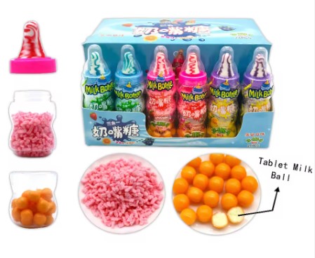 Good Quality Feeding Bottle 3 in 1 Fruit Flavor Hard Candy Colorful Puffed Candy