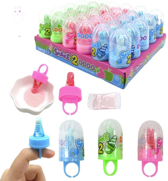 Fruity Flavored Plastic Ring Shape Nipple Hard Candy with Sour Powder Box Packaging