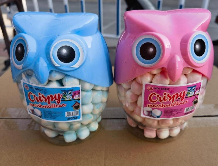 Wholesale Sna 540G Jar Packing Animal Owl Shape Cotton Candy Sweet Vanilla Flavor Crispy Marshmallow