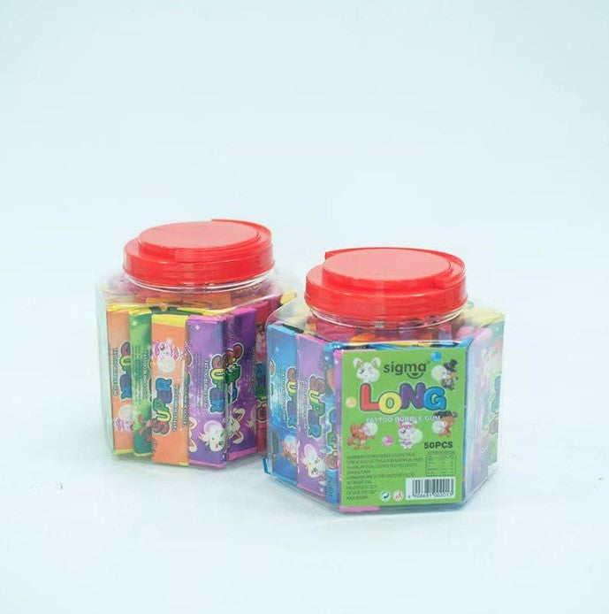 Wholesale Plastic Jar Sweet Fruit Flavor Chewy Bubble Gum Candy with Tattoo