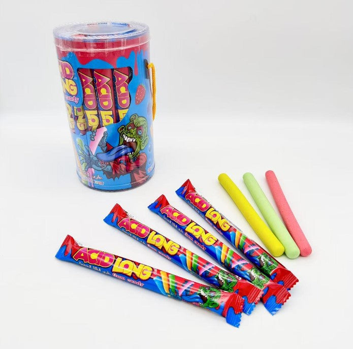 Wholesale Custom Fruit Long Stick Bubble Gum Fruity Flavor Soft Acid Chewing Gum Halal Confectionery