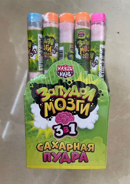 Mixed Fruity Flavors 3-in-1 Sour Powder Tube Candy Sweet Acidic Taste Cartoon Ball Pattern Test Tube Box include Sugar Fruit